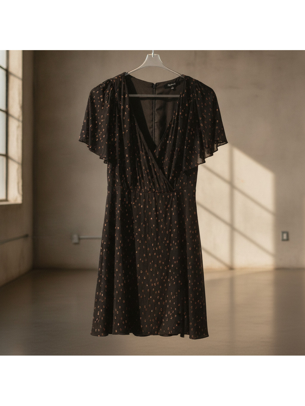 Madewell Black Printed Flutter Sleeve Dress 0 Women